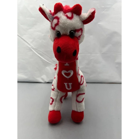 HOMERBEST STUFFED GIRAFFE I LOVE YOU 14" TALL LIGHT WHITE RED PLUSH HEARTS TOY - Picture 1 of 3